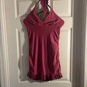 Halter Neck Swimsuit with Ruffle Hem